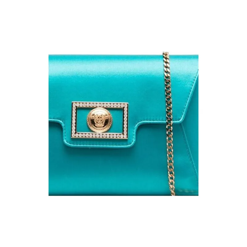 VERSACE La Medusa Viscose Envelope Bag One Shoulder Crossbody Clutches Women's Turquoise-2
