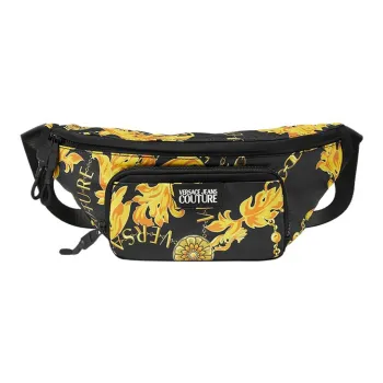 VERSACE JEANS COUTURE Polyester Shoulder Bag, Crossbody Bag, Sling Bag, Fanny Pack Men's Black & Gold