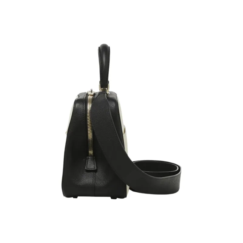 Valextra Serie S Calfskin Shoulder Bag Crossbody Bag Handbag Medium Size Women's White/Black-2
