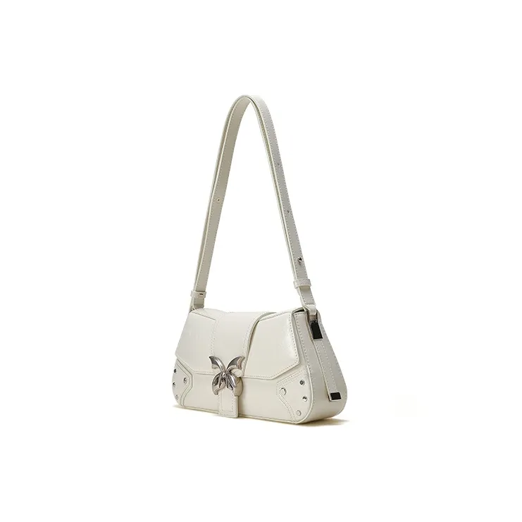 Omentar Microfiber Synthetic Leather Handbag Shoulder Bag Biker Crossbody Bag Small Size Unisex White/Black/Silver-1