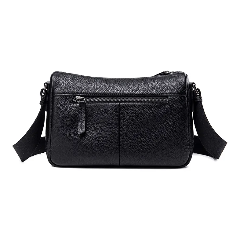 BJIAX Top Grain Cow Leather Crossbody Bag Regular Unisex Black-4