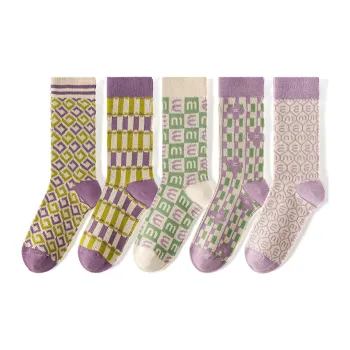Caramella Mid Calf Socks Unisex 5 Pack Color Block