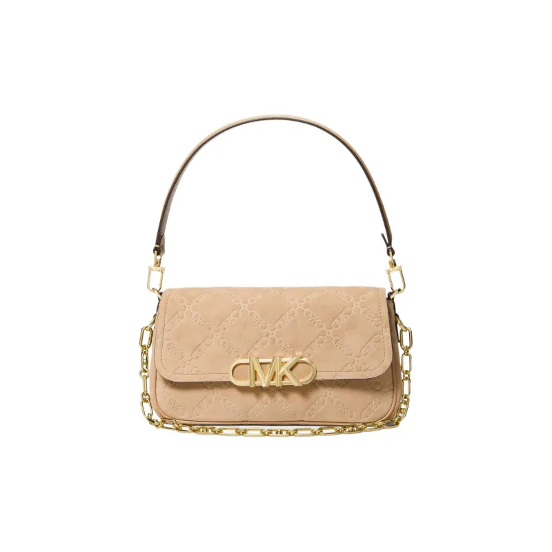 MICHAEL KORS PARKER Suede With Leather Handbag, Shoulder Bag Medium Size Women's Camel-0