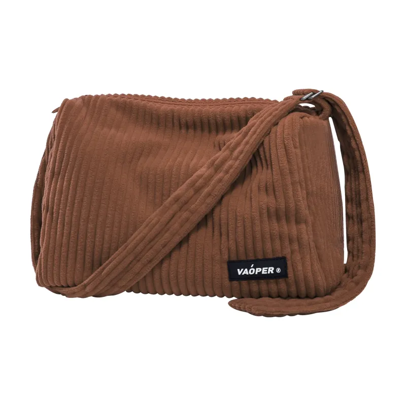 VAOPER Corduroy Toast Bag Shoulder Bag Crossbody Bag Medium Size Unisex Twilight Black Coffee Red-1