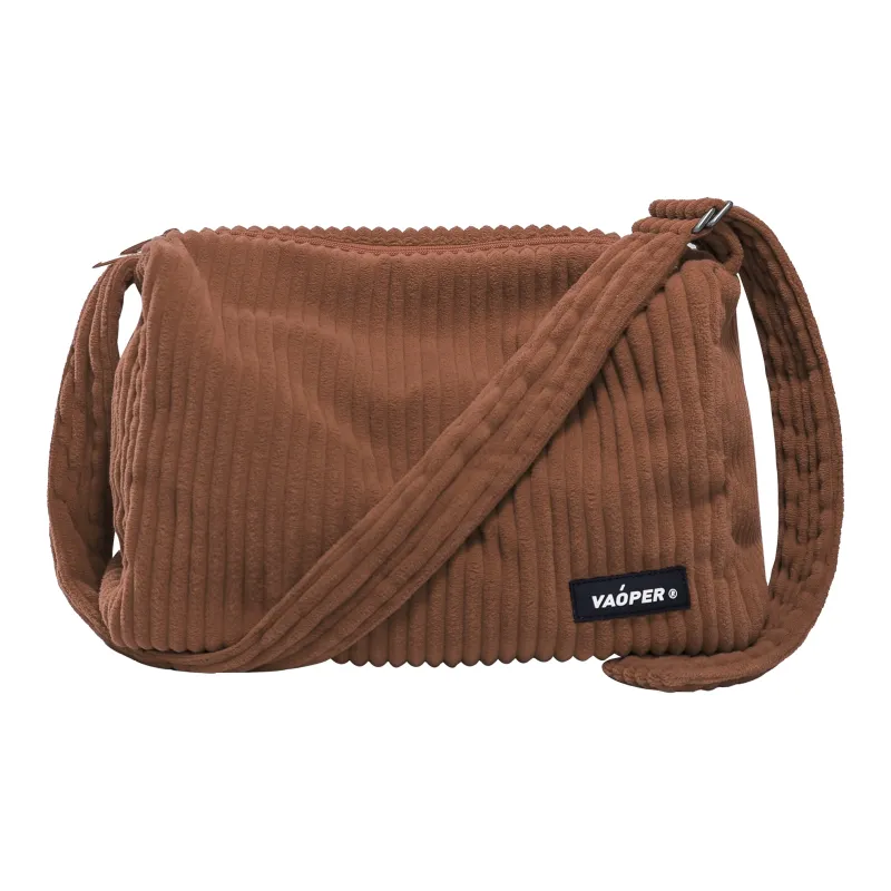 VAOPER Corduroy Toast Bag Shoulder Bag Crossbody Bag Medium Size Unisex Twilight Black Coffee Red-0