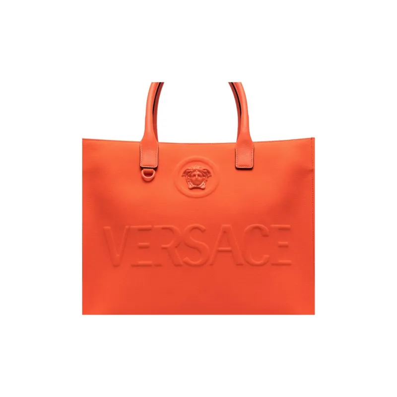 VERSACE La Medusa Calfskin Tote Bag Shopping Bag One Shoulder Handbag Large Size Women's Orange-2