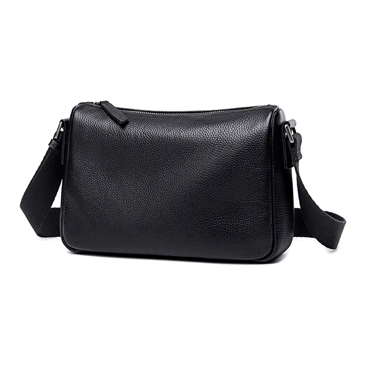 BJIAX Top Grain Cow Leather Crossbody Bag Regular Unisex Black-1