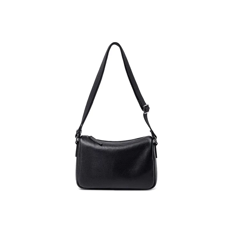 BJIAX Top Grain Cow Leather Crossbody Bag Regular Unisex Black-2