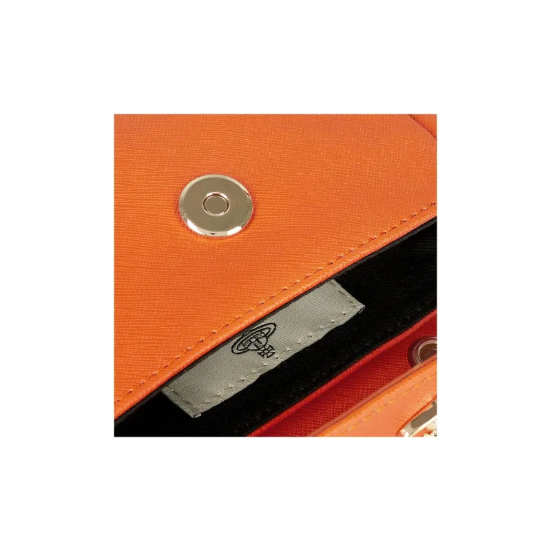 Vivienne Westwood Saffiano Cow Leather Crossbody One Shoulder Wallet Small Size Women's Orange-4