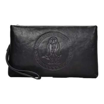 Hush Puppies Cow Leather Handbag Envelope Bag Clutch Medium Size Men's Black