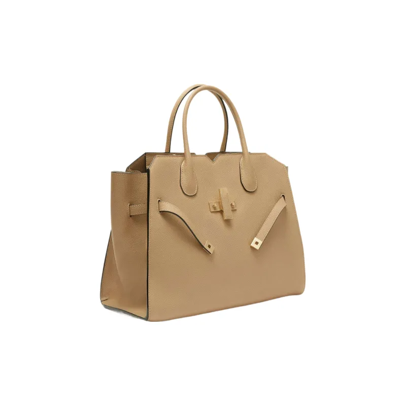 Valextra Calfskin Shoulder Bag Crossbody Bag Handbag Medium Size Women's Cashmere Beige-1