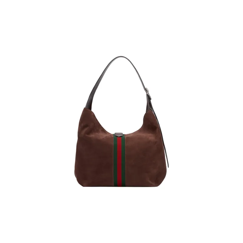 GUCCI Jackie 1961 Suede Leather Half Moon HOBO Shoulder Bag Unisex Brown-4