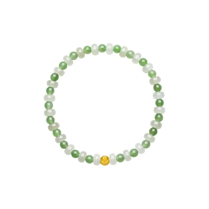 ZHOU LIU FU Solid Gold Hetian Jade Bracelets Women's White Jade-1