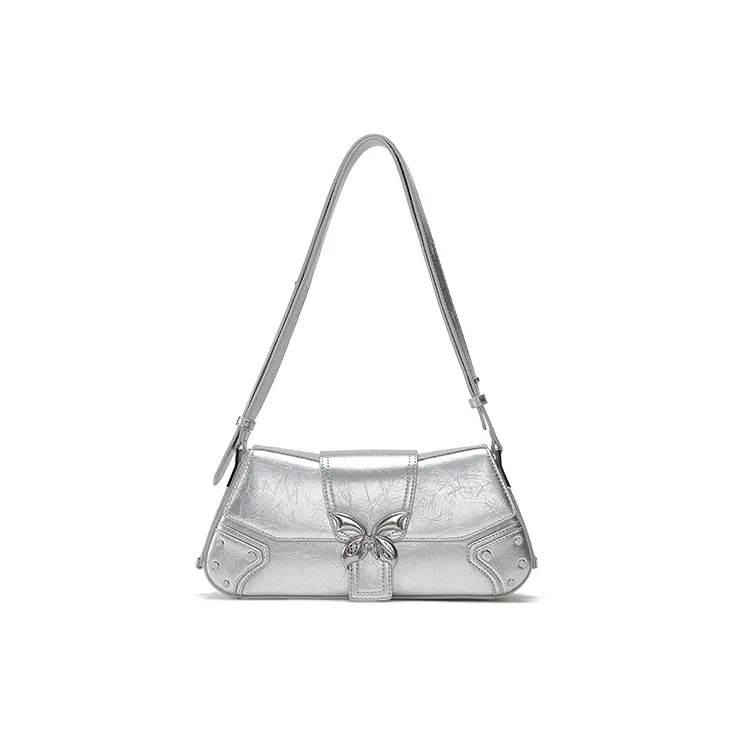 Omentar Microfiber Synthetic Leather Handbag Shoulder Bag Biker Crossbody Bag Small Size Unisex White/Black/Silver-6