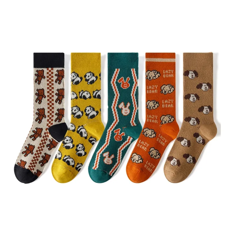Caramella Mid Calf Socks Unisex 5 Pack Color Block-12