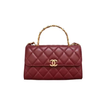 CHANEL Gold Metal With Lambskin Kelly Bag, Shoulder Bag, Crossbody Handbag Tubas Women's Burgundy