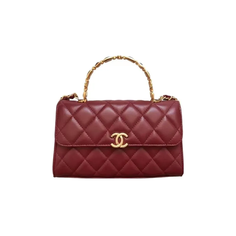CHANEL Gold Metal With Lambskin Kelly Bag, Shoulder Bag, Crossbody Handbag Tubas Women's Burgundy-0