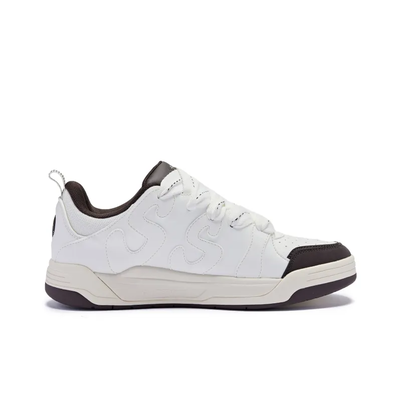 QIAODAN Slip Resistant Cushioning Low Top Skateboard Shoes Men's White Brown-1