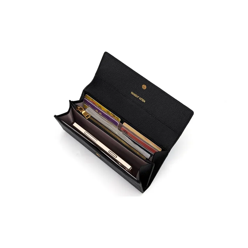 MAKEUP KITTEN Cow Leather Clutch Wallet Handbag Regular Women's Black-5