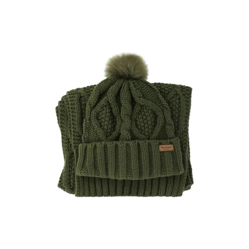 BARBOUR Logo Patch Beanie And Scarf Set-0