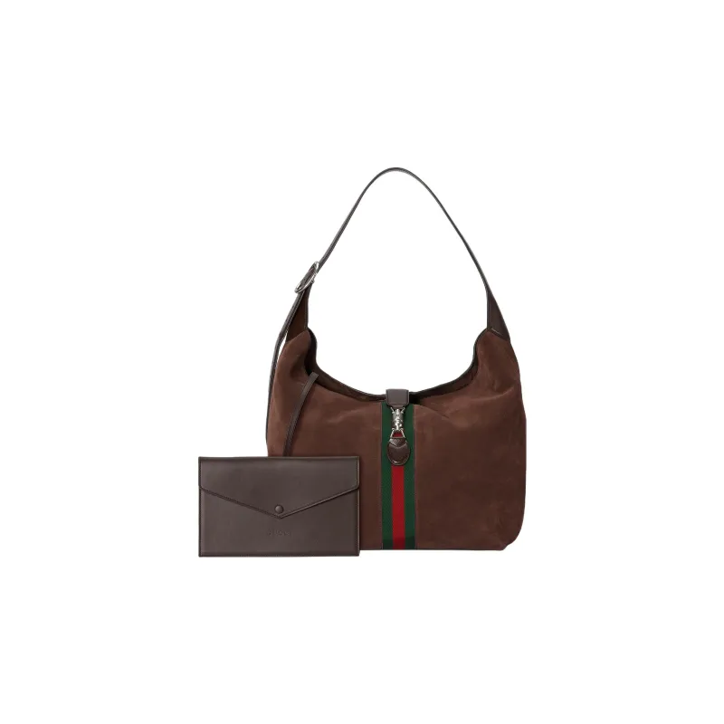GUCCI Jackie 1961 Suede Leather Half Moon HOBO Shoulder Bag Unisex Brown-1