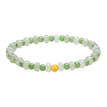 ZHOU LIU FU Solid Gold Hetian Jade Bracelets Women's White Jade