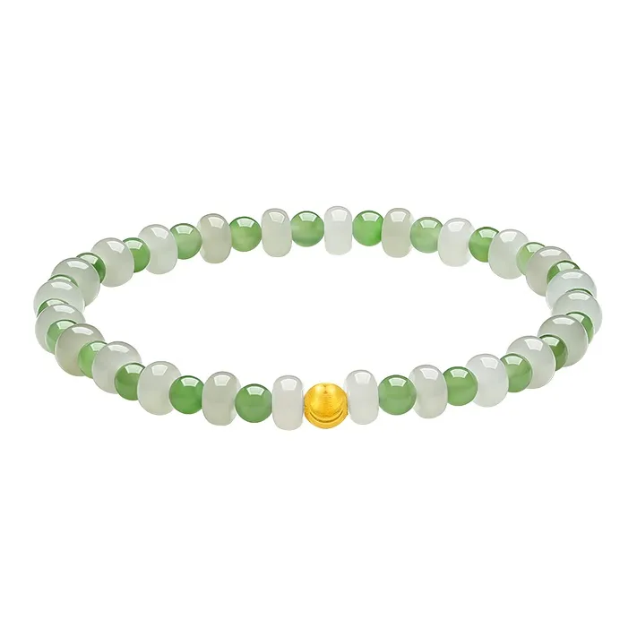 ZHOU LIU FU Solid Gold Hetian Jade Bracelets Women's White Jade-0