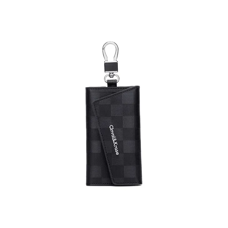 Simvay Clos Cow Leather Key Pouch Storage Card Holder Handheld Document Bag Mini Men's Black-1