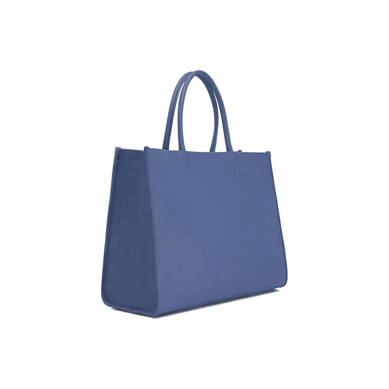 Furla Embossed Grained Leather Tote Bag Shopping Bag Shoulder Bag Handbag Large Size Women's Blue-2