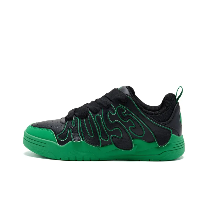 QIAODAN Slip Resistant Shock Absorbers Low Top Skateboard Shoes Men's Black Green-0