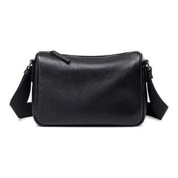 BJIAX Top Grain Cow Leather Crossbody Bag Regular Unisex Black