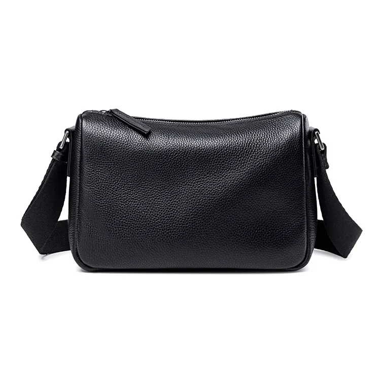 BJIAX Top Grain Cow Leather Crossbody Bag Regular Unisex Black-0