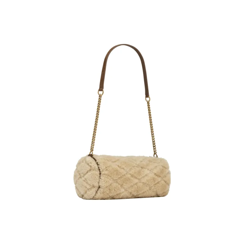 SAINT LAURENT Sade Series Shearling Cylinder Bag Shoulder Bag Handbag Shoulder Bag Women's Natural Beige-1