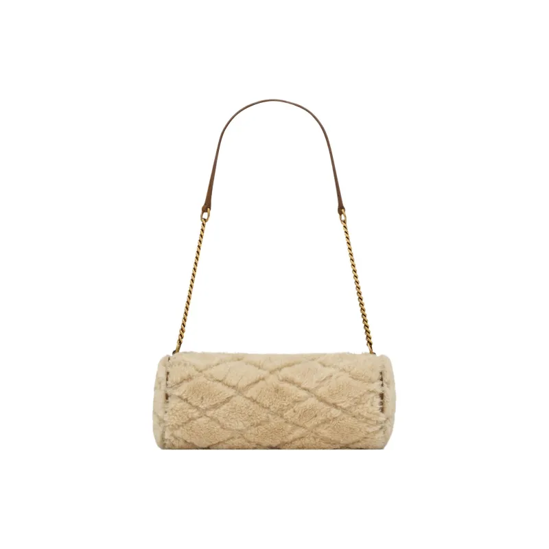 SAINT LAURENT Sade Series Shearling Cylinder Bag Shoulder Bag Handbag Shoulder Bag Women's Natural Beige-3
