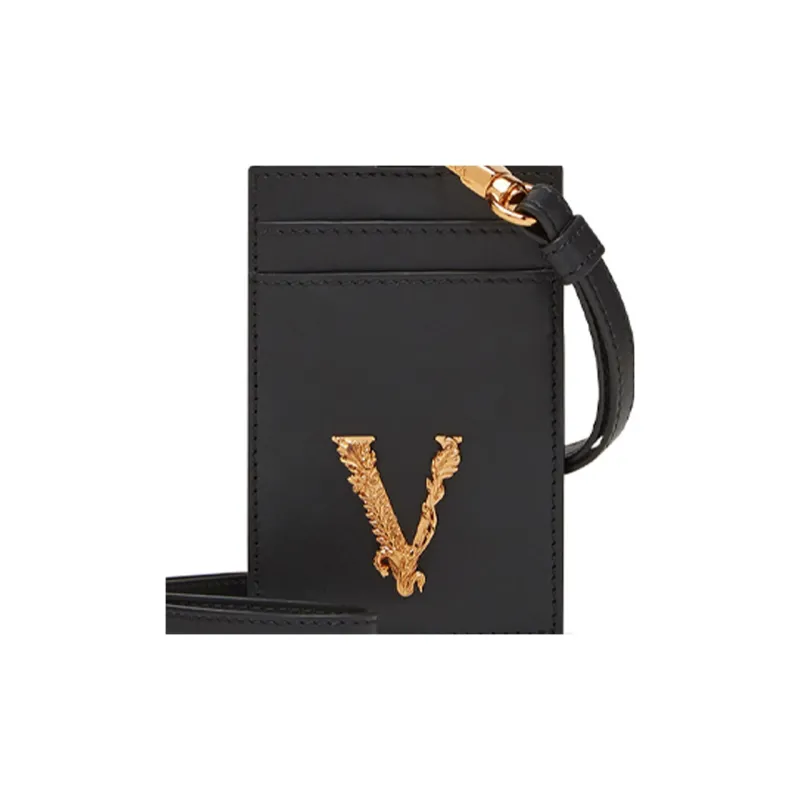 VERSACE VERSACE Leather Business Card Holder Card Clip Card Case Women's Black-4