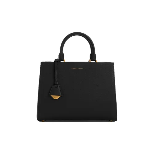 CHARLES&KEITH Polyurethane Synthetic Leather Kelly Bag, Crossbody Handbag, Shoulder Bag Medium Size Women's Black