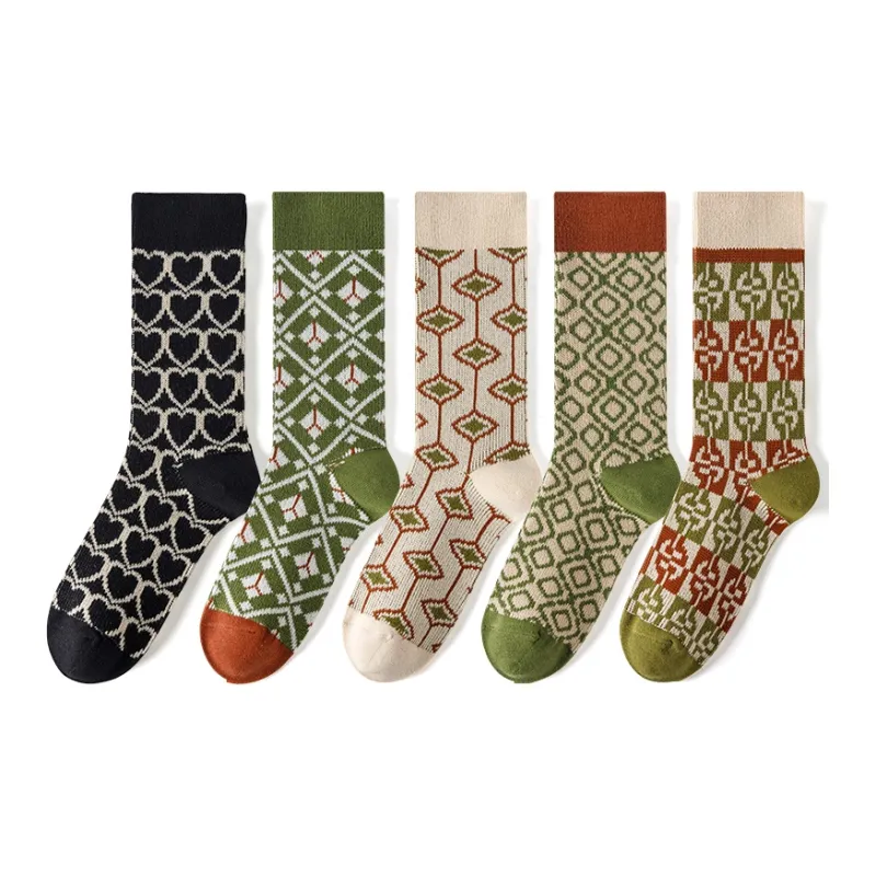 Caramella Mid Calf Socks Unisex 5 Pack Color Block-19