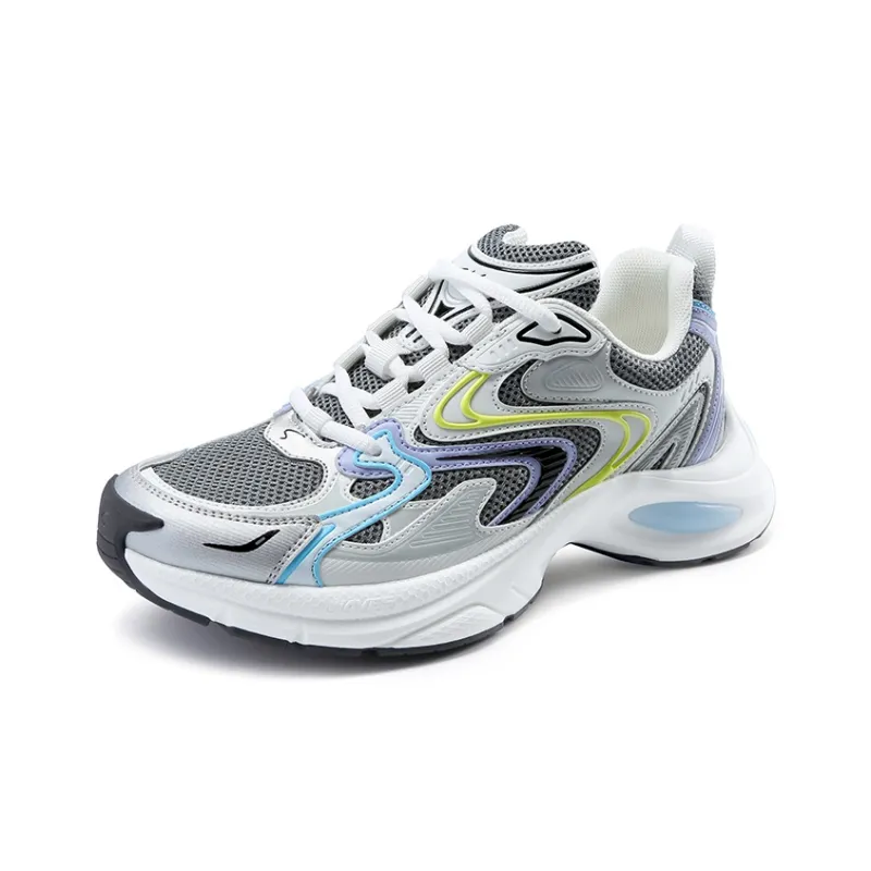 Satchi Cushioned Wear Resistant Breathable Low Top Chunky Sneakers 4cm Women's White Blue-1