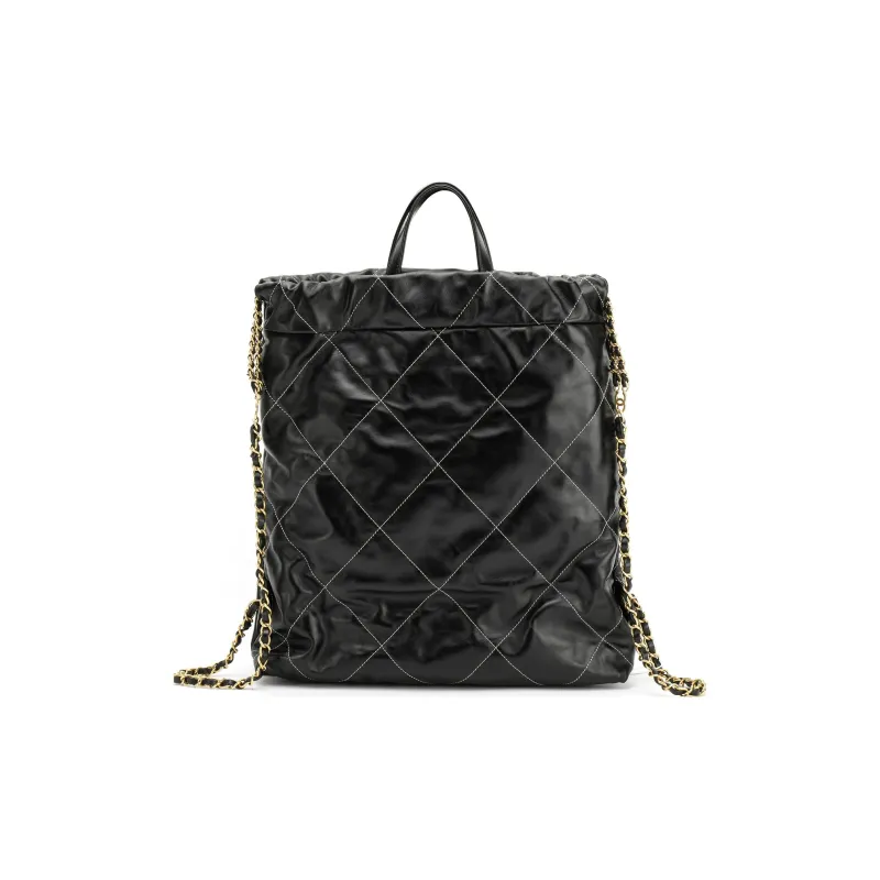 CHANEL 22Bag Shiny Calfskin Backpack Tubas Women's Black-2