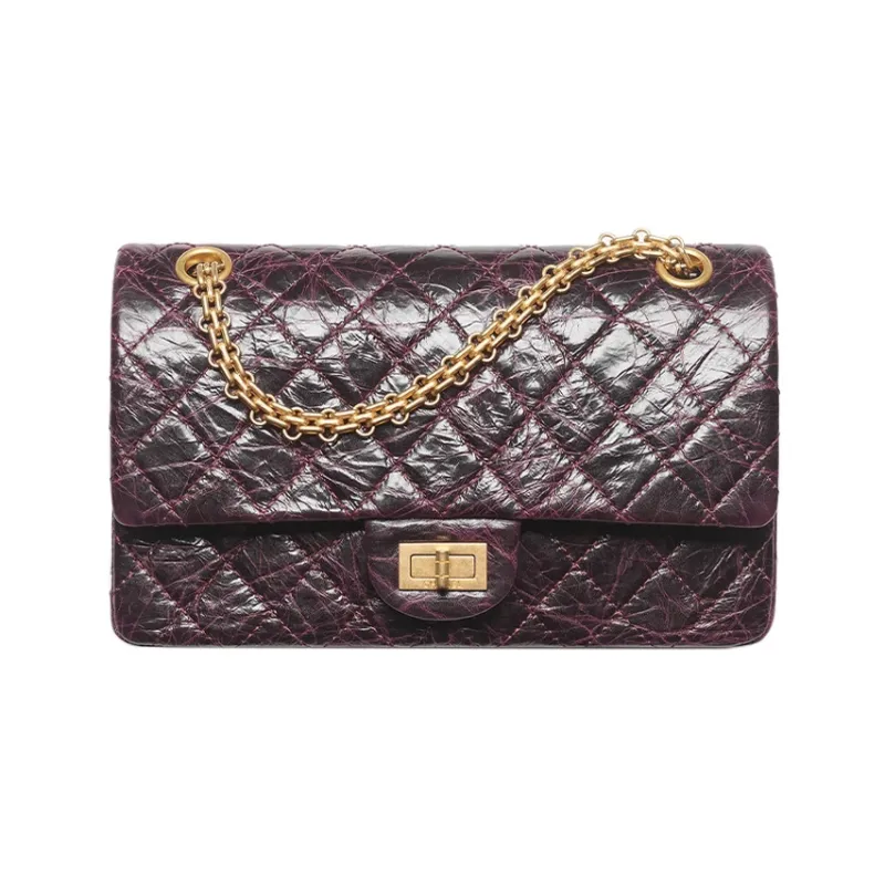CHANEL 2.55 Calfskin Handbag Shoulder Bag Crossbody Bag Women's Dark Purple Red-0