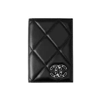CHANEL Sheepskin Passport Holder, Card Holder, Coin Purse, Wallet Women's Black