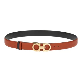 FERRAGAMO Logo Embossed Buckle Smooth Buckle Leather Belts Women's Brown Width: 2.5cm