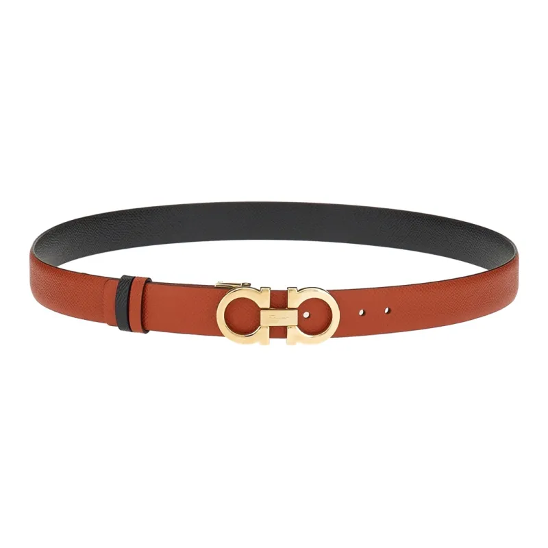 FERRAGAMO Logo Embossed Buckle Smooth Buckle Leather Belts Women's Brown Width: 2.5cm-0