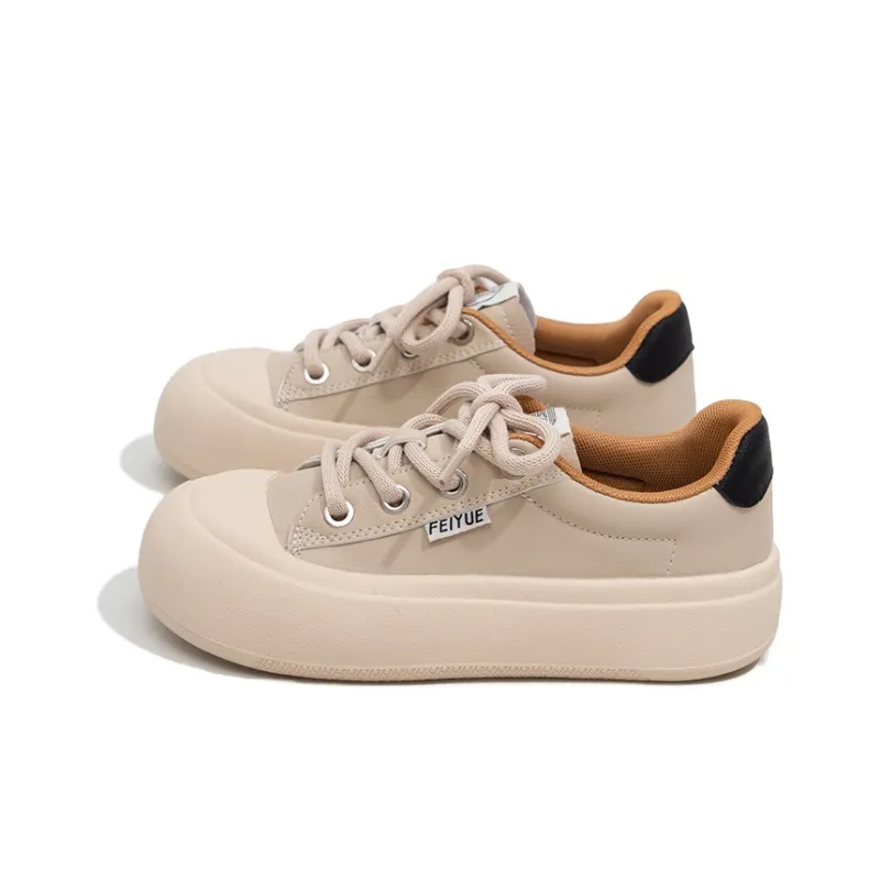 Feiyue Slip Resistant, Abrasion Resistant, Breathable Low Top Chunky Shoes Women's Beige-2