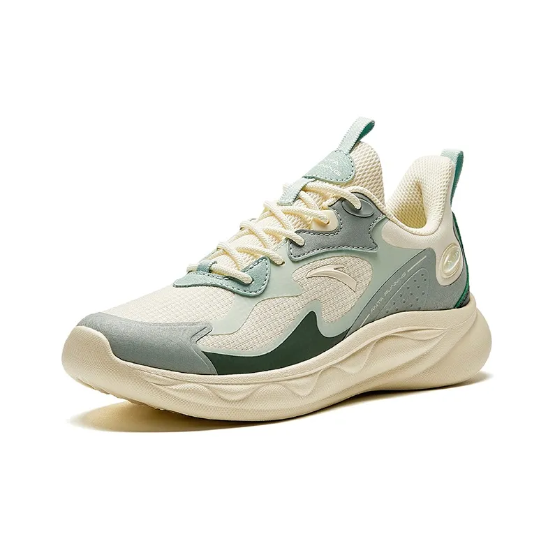 Anta Mianbomb 2 Cushioned Wear Resistant Slip Resistant Low Top Running Shoes Women's Beige Green-1