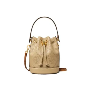 TORY BURCH T Monogram Cow Leather Bucket Bags Shoulder Bag Crossbody Bag Handbag Mini Women's Almond Pink