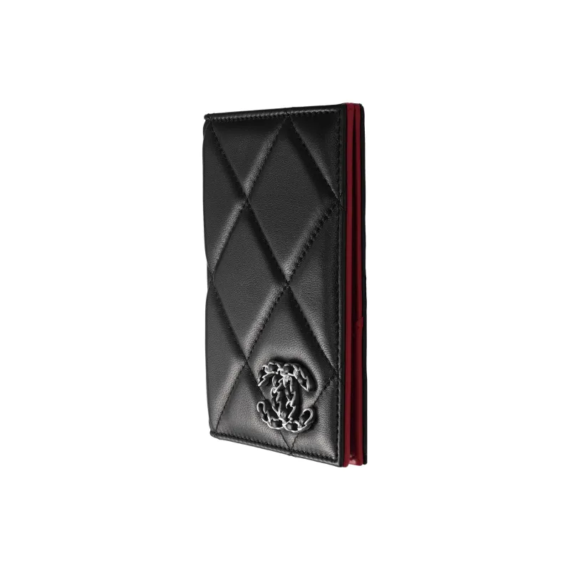 CHANEL Sheepskin Passport Holder, Card Holder, Coin Purse, Wallet Women's Black-1