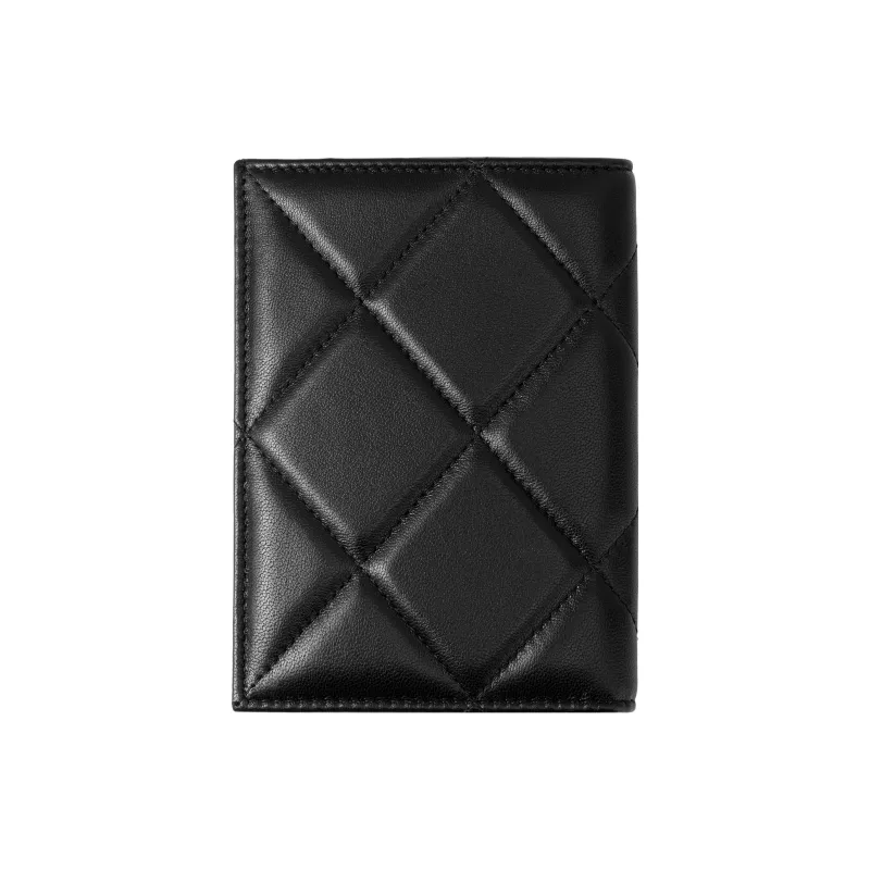 CHANEL Sheepskin Passport Holder, Card Holder, Coin Purse, Wallet Women's Black-2
