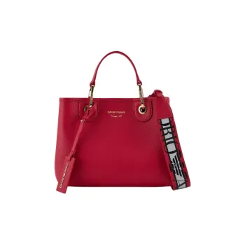 EMPORIO ARMANI Polyurethane Tote Bag, Shopping Bag, Handbag Medium Size Women's Berry Red