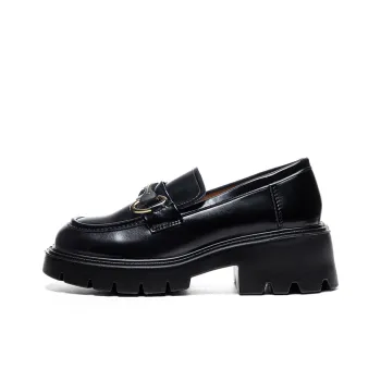 Warrior British Style Small Leather Shoes Loafers Women's Black
